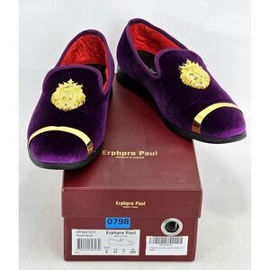 Erphpre Paul Shoes Men's Sz 8 - Purple Velvet - Comfy‎ - Metal Lion Head gold